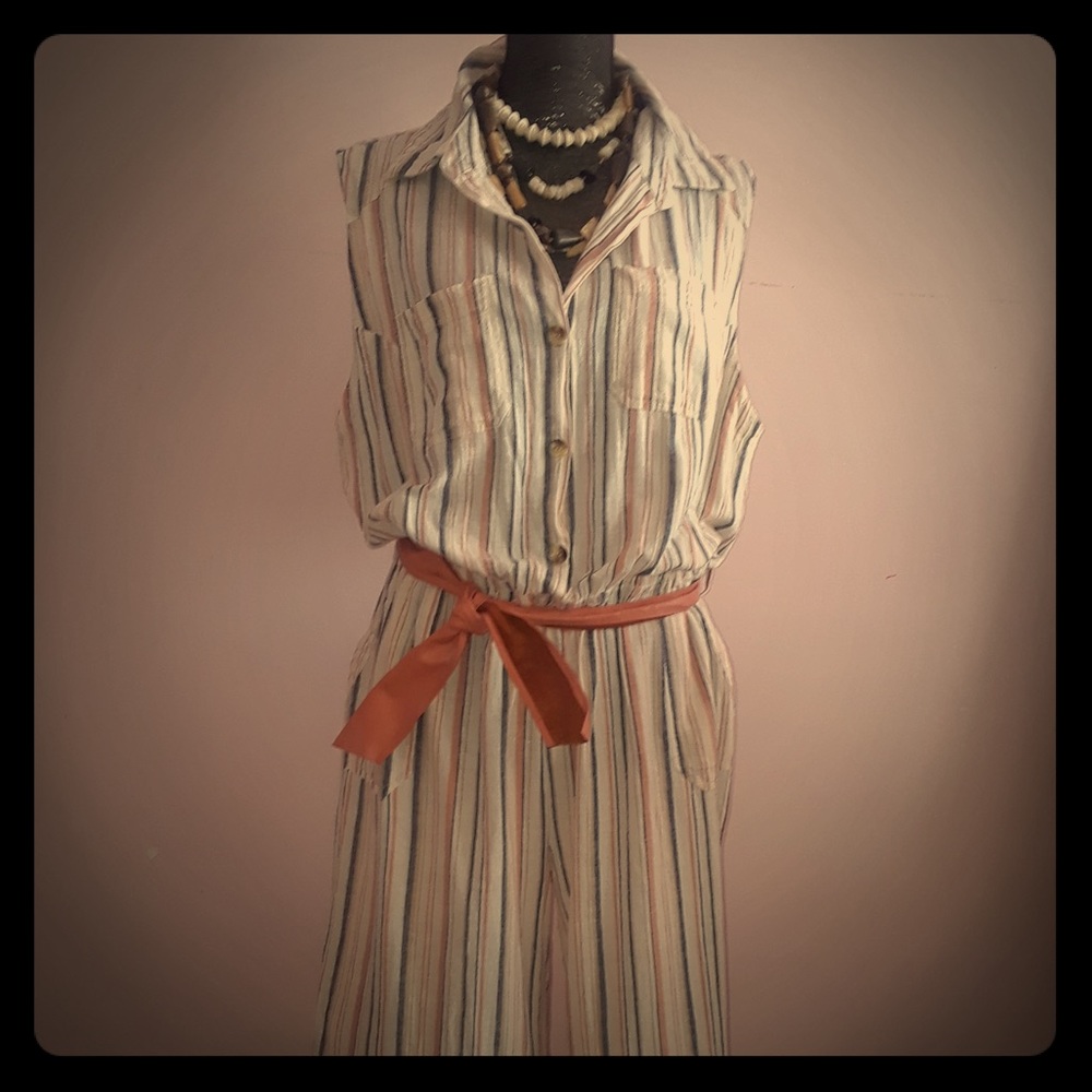 Deja Bleu Linen Jumper Cream, Peach, Taupe & Blue